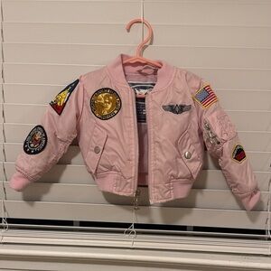 Girls Pink Embroidered Patch Puffer Jacket